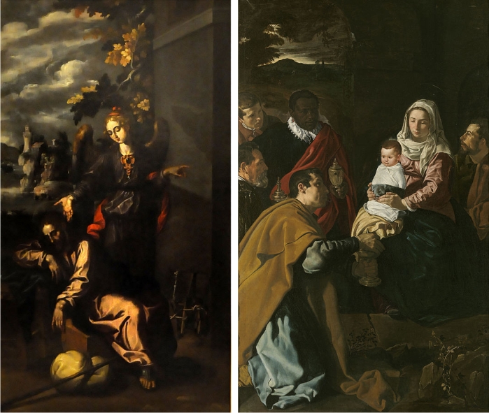 Sueño de San José, Francisco Pacheco, 1617 y Adoración de los Magos, Diego Velázquez, 1619.