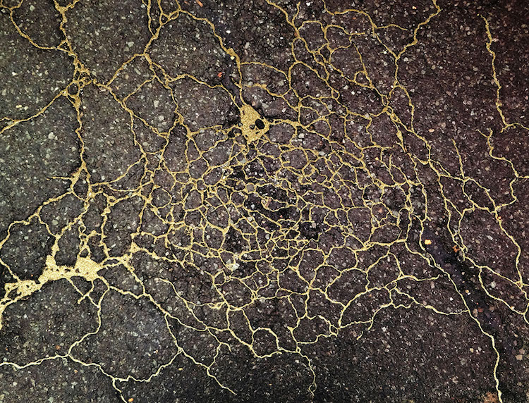 “Study for Sidewalk Kintsukuroi #01 (New Haven, Connecticut),” photograph with enamel paint and metallic dust